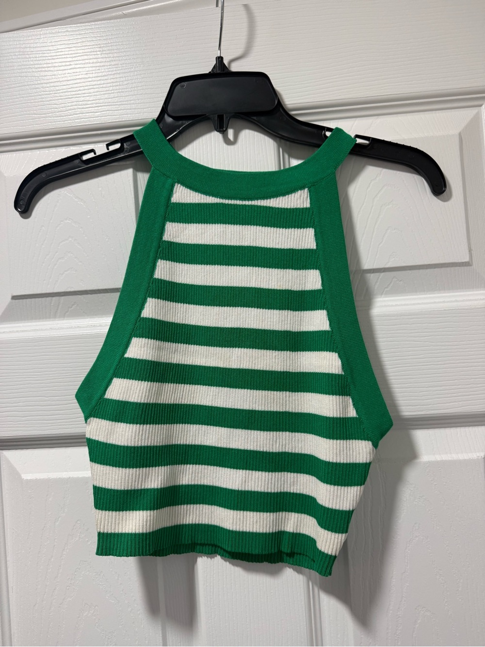 Green & White Striped Halter Crop Top
